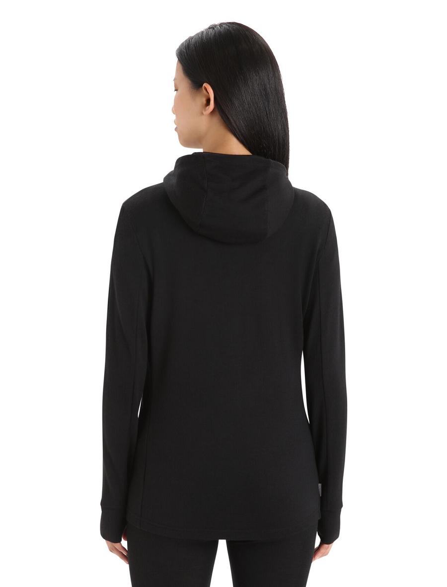 Women's Icebreaker Merino Quantum III Long Sleeve Zip Hoodie Black | CA 1269XYUF